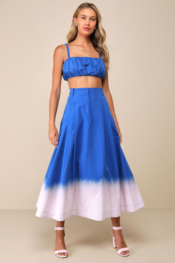 Compelling Aesthetic Blue Ombre Two-Piece Sleeveless Midi Dress