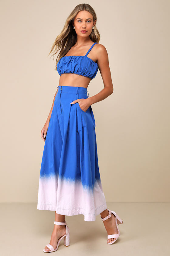 Compelling Aesthetic Blue Ombre Two-Piece Sleeveless Midi Dress