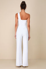 Devoted to Fun Ivory One-Shoulder Sleeveless Jumpsuit
