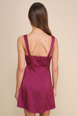 Flirtatiously Gorgeous Plum Purple Satin Lace Bustier Mini Dress