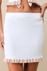 Preppy Tendencies Ivory Ribbed Knit Ruffled Mini Sweater Skirt