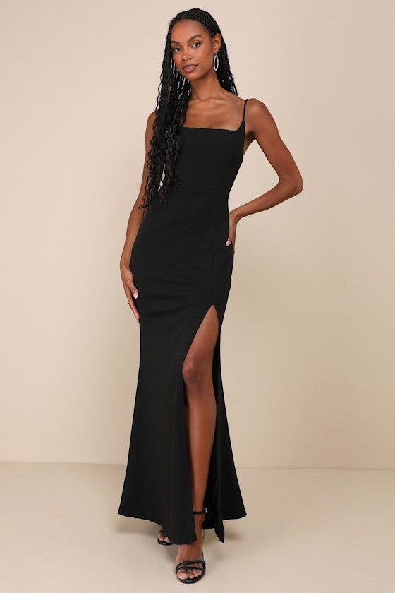 Simply Remarkable Black Sleeveless Bustier Mermaid Maxi Dress