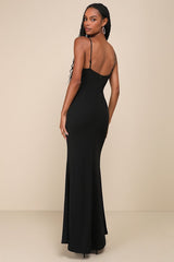Simply Remarkable Black Sleeveless Bustier Mermaid Maxi Dress
