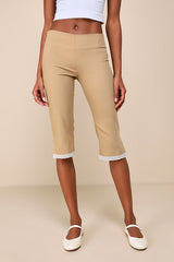 Mary Tan Lace Capri Pants