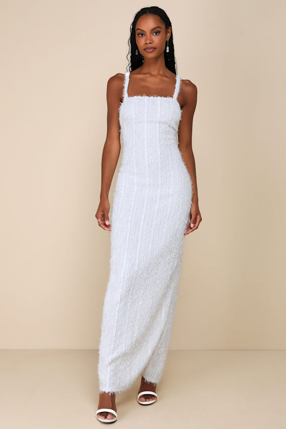 Sensational Invite White Textured Knit Sleeveless Maxi Dress
