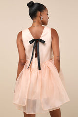Bloom Blush Pink Organza Stud Tie-Back Ribbon Mini Dress