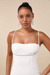 Upscale Flirt Ivory Rhinestone Sleeveless Bodycon Midi Dress