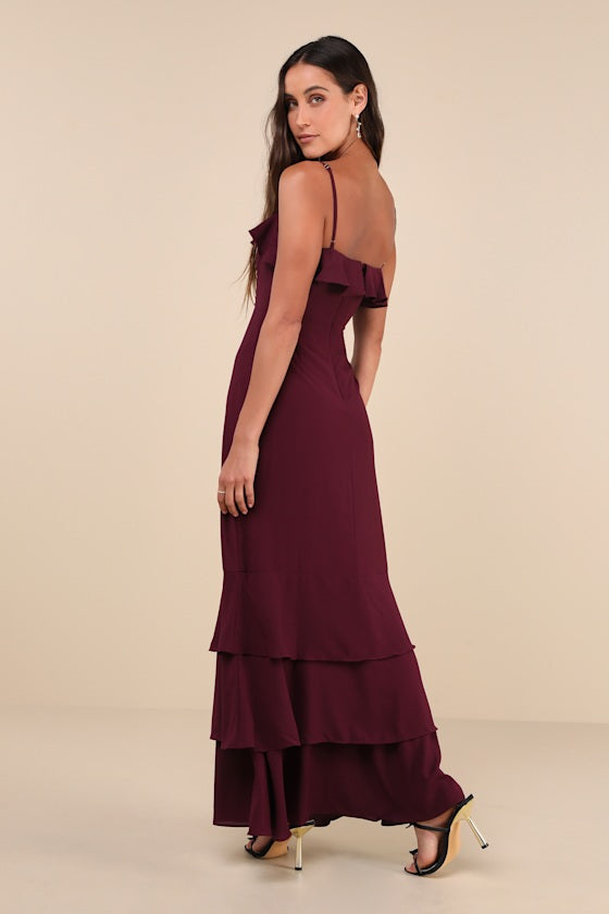Lively Evenings Plum Purple Sleeveless Tiered Maxi Dress