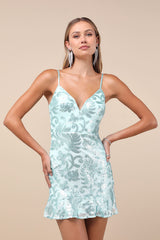 Vivacious Energy Mint Blue Sequin Sleeveless Mini Dress