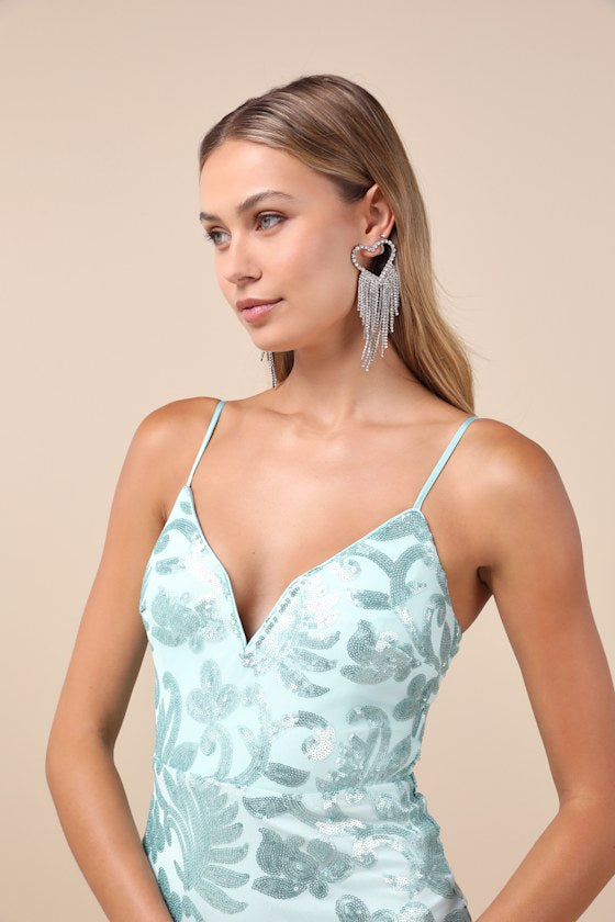 Vivacious Energy Mint Blue Sequin Sleeveless Mini Dress