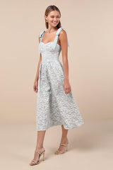 Bubbly Bliss Sage Green Jacquard Bustier Tie-Strap Midi Dress