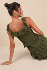 Compelling Romantic Olive Green Ruffled Tiered Maxi Dress