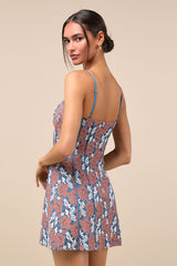 Dainty Personality Blue Lace Seamed Mini Dress