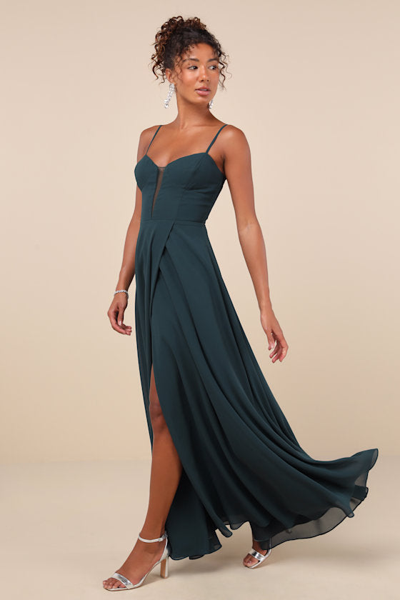 Stunning Grace Emerald Green Cutout A-Line Maxi Dress