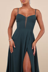 Stunning Grace Emerald Green Cutout A-Line Maxi Dress