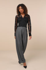 Major Affection Black Lace Collared Cropped Bustier Top