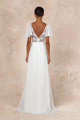 Beautiful Perfection White Flutter Sleeve Embroidered Maxi Dress