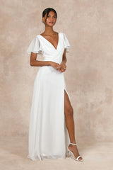 Beautiful Perfection White Flutter Sleeve Embroidered Maxi Dress