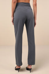 Polished Aura Dark Grey Cutout High-Rise Trousers
