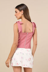 Gracefully Sweet Mauve Bustier Tie-Strap Tank Top