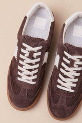 Notice Dark Brown Suede Leather Color Block Lace-Up Sneakers