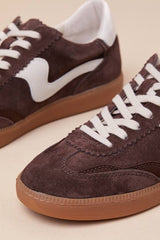 Notice Dark Brown Suede Leather Color Block Lace-Up Sneakers