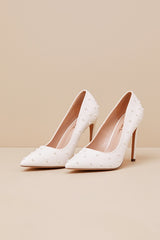Petitee White Pearl Pointed-Toe Pumps