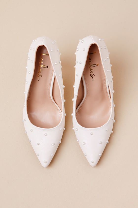 Petitee White Pearl Pointed-Toe Pumps
