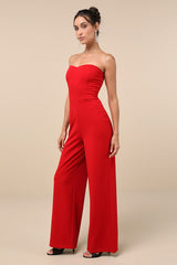 Edith Red Strapless Jumpsuit