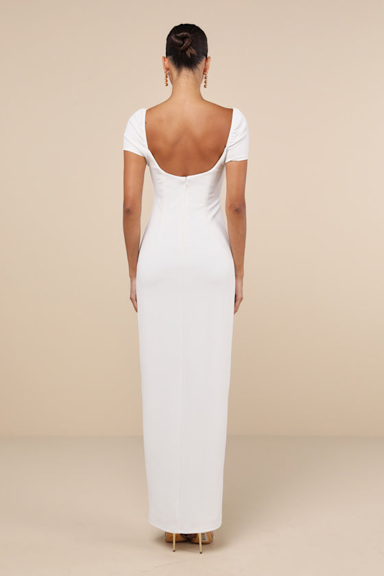 Magnificent Impression White Square Neck Short Sleeve Maxi Dress