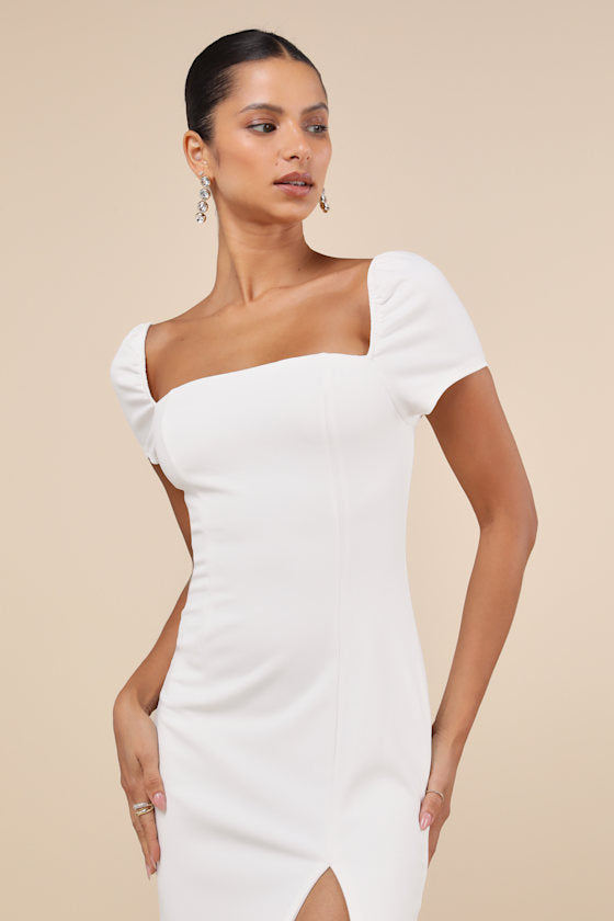Magnificent Impression White Square Neck Short Sleeve Maxi Dress