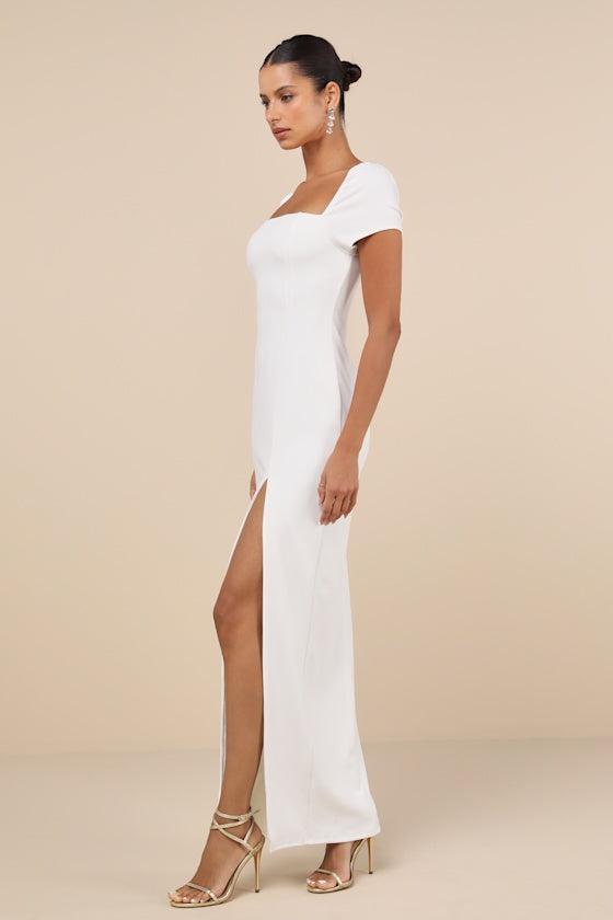 Magnificent Impression White Square Neck Short Sleeve Maxi Dress