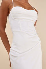 Always Turning Heads White Bustier Tulip Midi Dress