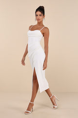 Always Turning Heads White Bustier Tulip Midi Dress