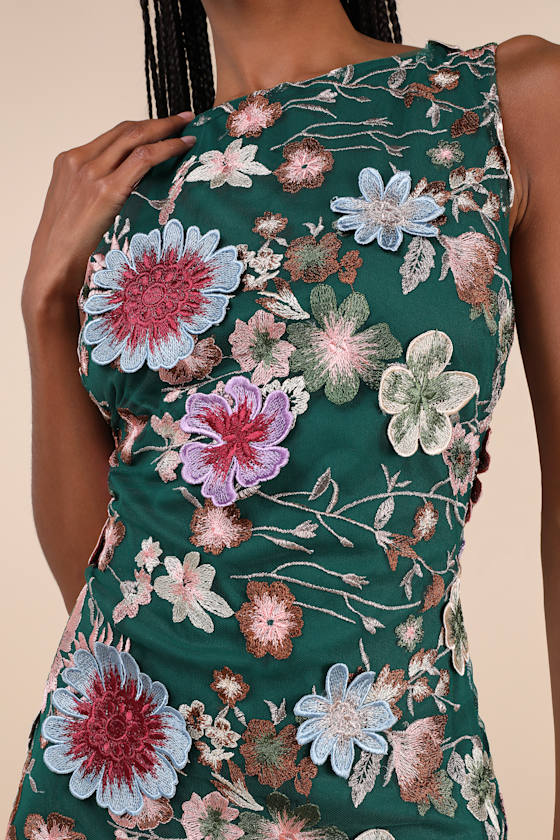 Special Something Green 3D Floral Embroidered Mini Dress