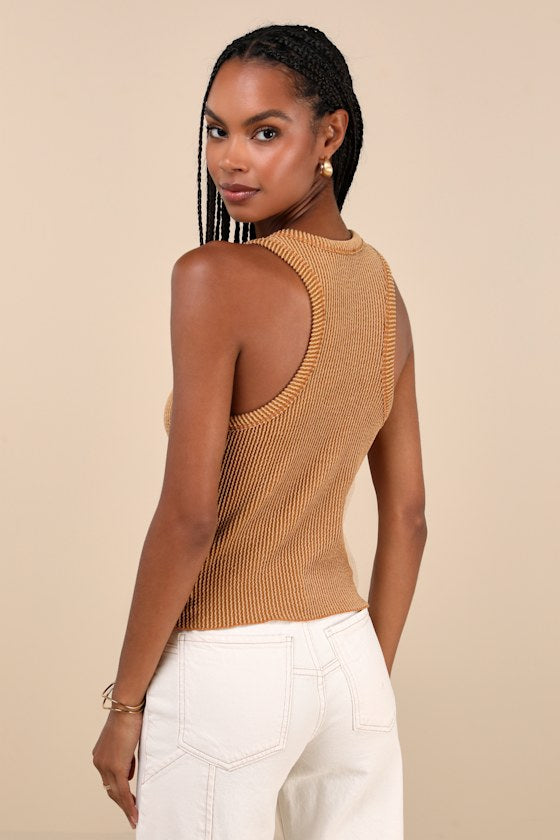 Essential Update Camel Brown Ribbed Tank Top