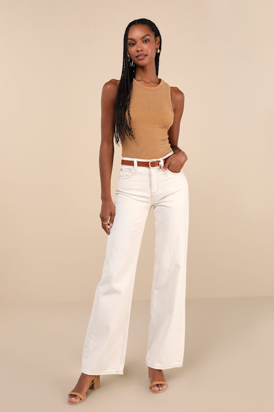Essential Update Camel Brown Ribbed Tank Top