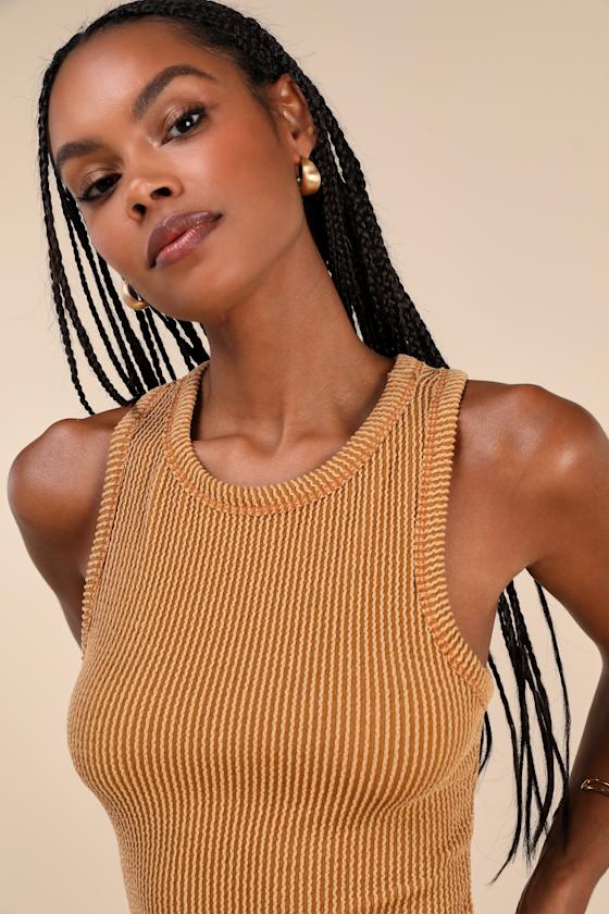 Essential Update Camel Brown Ribbed Tank Top