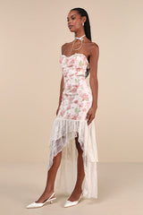 Prettiest Entrance Blush Pink Floral Lace Strapless Maxi Dress