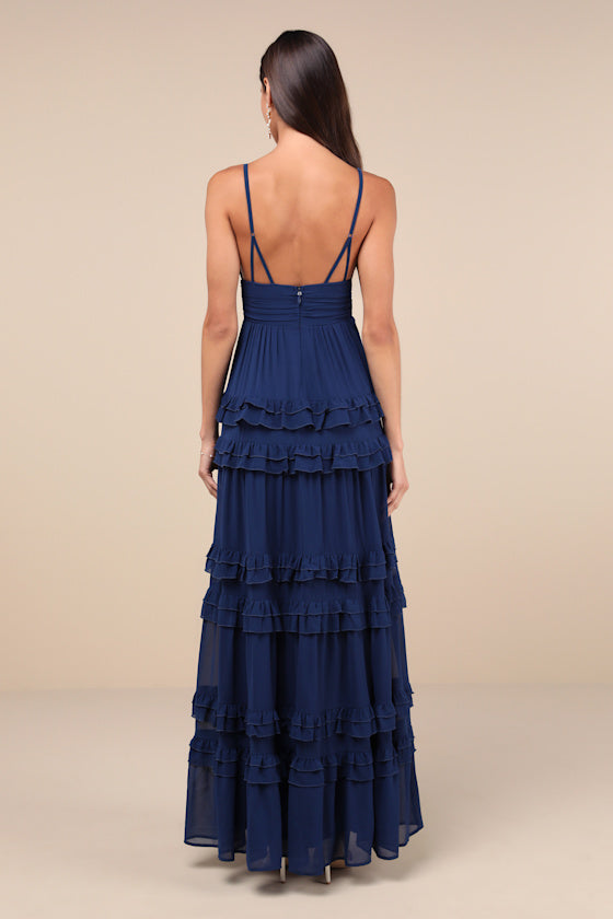 Lavish Perfection Navy Blue Ruffled Tiered Maxi Dress