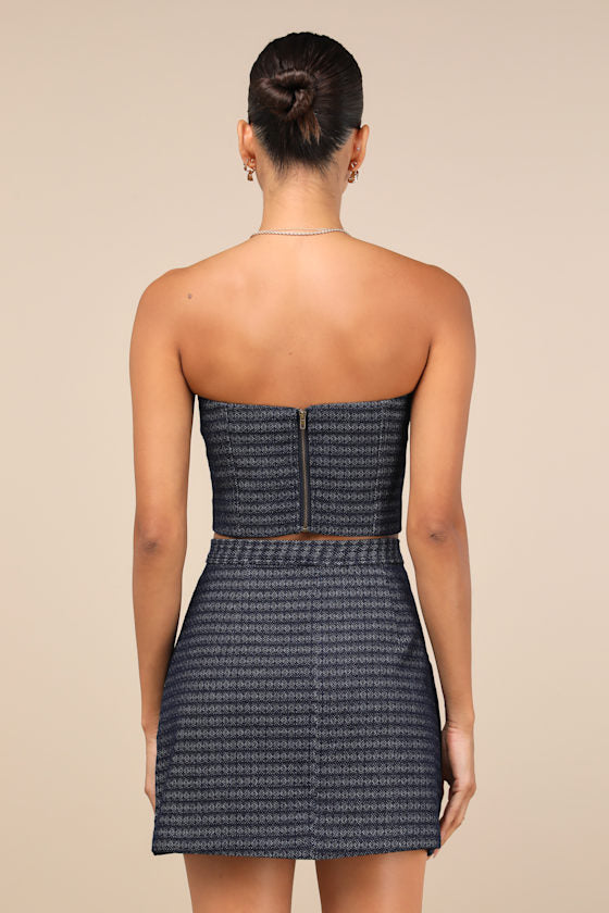 Carefree Fantasy Navy Blue Tweed High-Rise Mini Skirt