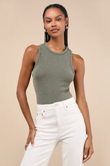 Essential Update Forest Green Ribbed Tank Top