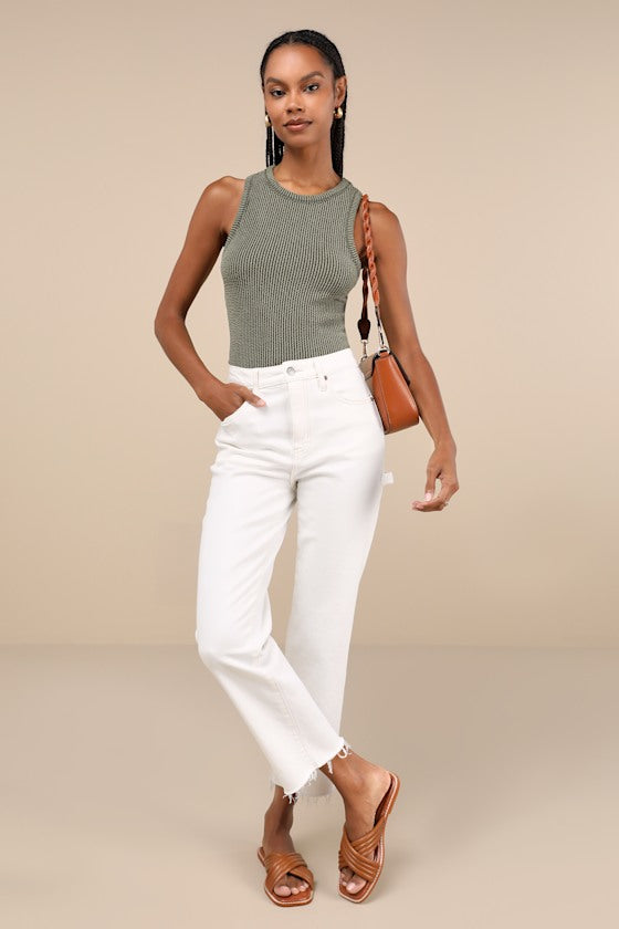 Essential Update Forest Green Ribbed Tank Top