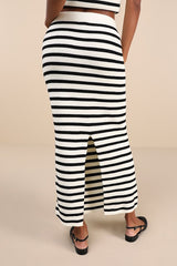 Exemplary Chicness Ivory Striped Sweater Knit Midi Skirt
