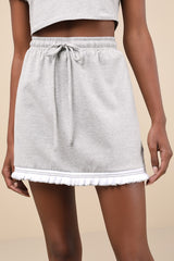 Sweet Score Heather Grey Ruffled Drawstring High-Rise Mini Skirt