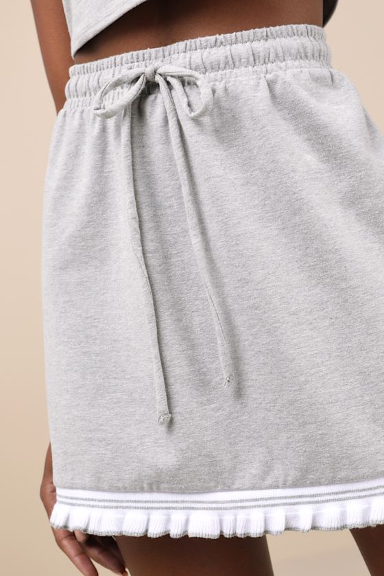 Sweet Score Heather Grey Ruffled Drawstring High-Rise Mini Skirt