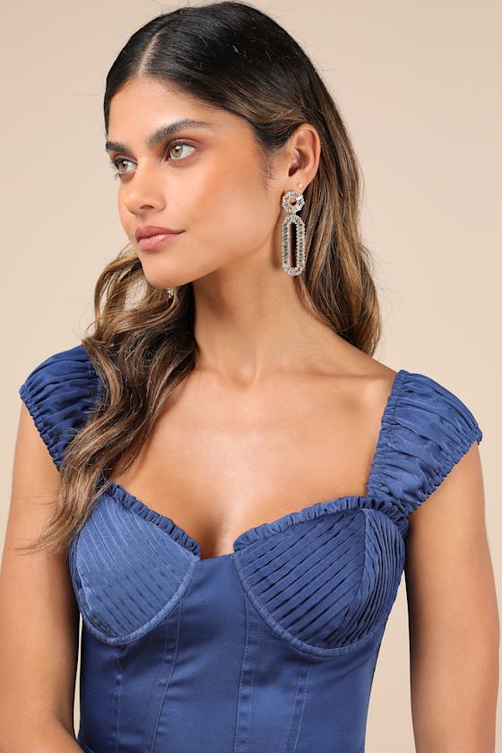 Perfected Aesthetic Cobalt Blue Satin Ruffled Bustier Mini Dress