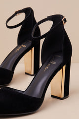 Laura Black Velvet Ankle Strap Heels