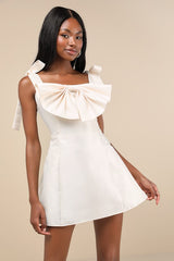 Glamorous Luxury Champagne Taffeta Bow Lace-Up Mini Dress