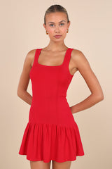 Playful Attitude Red Sleeveless Seamed Drop-Waist Mini Dress